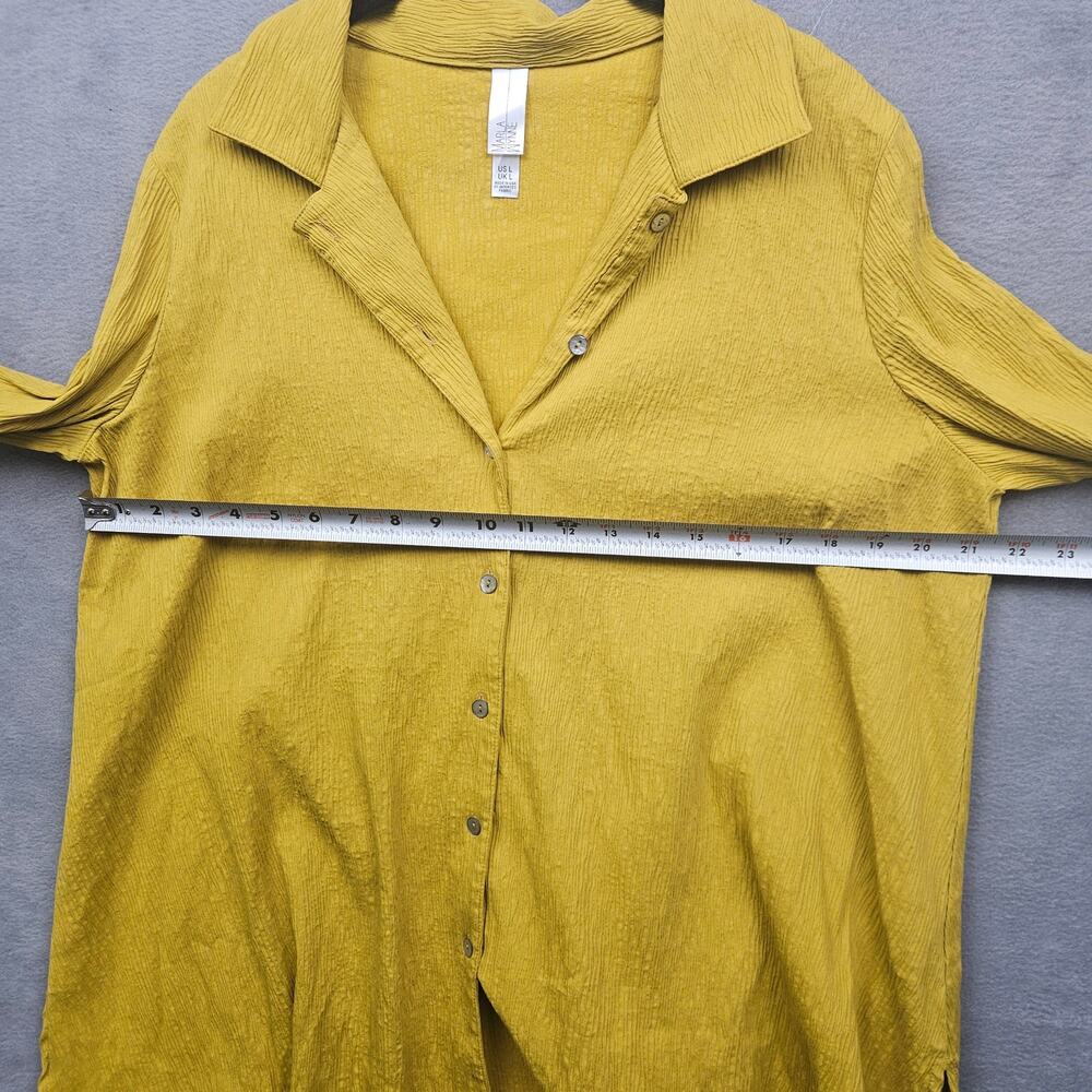 Maria Wyntte Yellow Button Up Coastal Blouse Textured Long Sleeve Top Size Large - Picture 5 of 7
